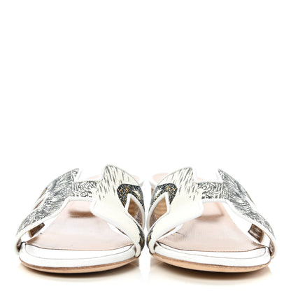 Hermes Canvas Tatoo Print Oasis Equator Sandals 36.5 White 2 of 9