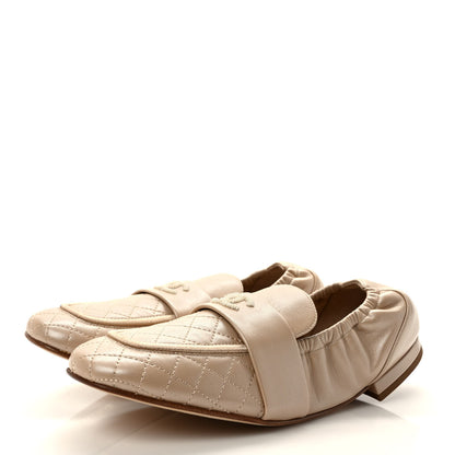 Chanel Laminated Lambskin Womens Quilted Elastic CC Moccasin Loafers 40.5 Beige 3 of 9