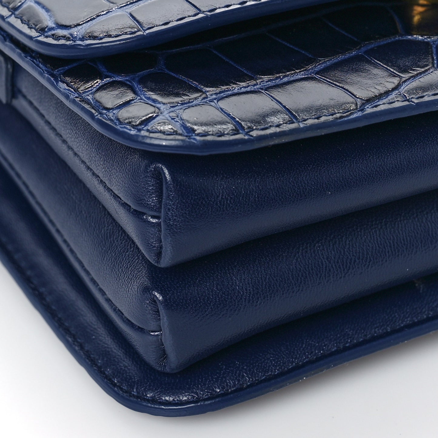 Shiny Calfskin Crocodile Embossed Small B Bag Navy