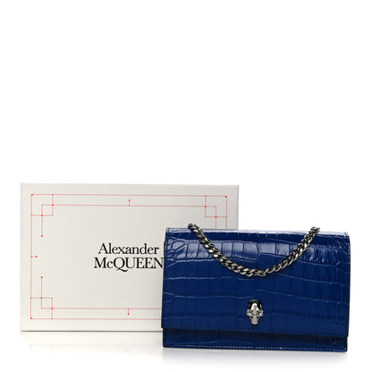 Alexander McQueen Calfskin Crocodile Embossed Skull Mini Crossbody Bag Deep Lapis Blue 13 of 13