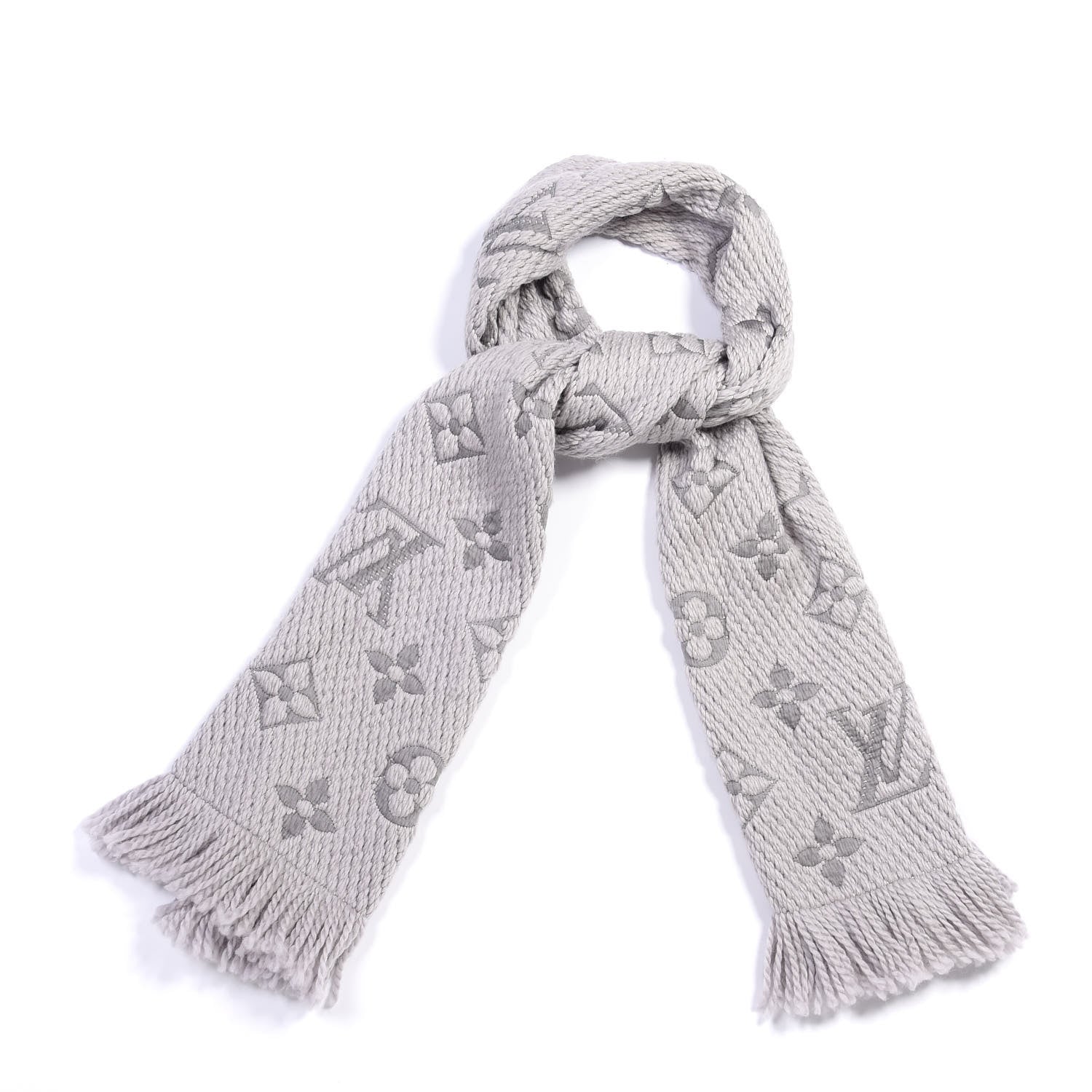 Louis Vuitton Wool Silk Logomania Scarf Pearl Grey 3 of 3