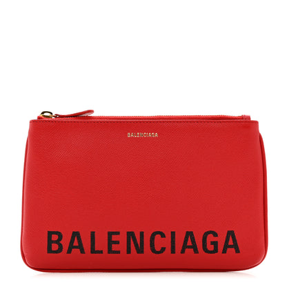 Balenciaga Signature Grained Calfskin Logo Ville Zip Pouch M Rouge Lantern Black 1 of 6