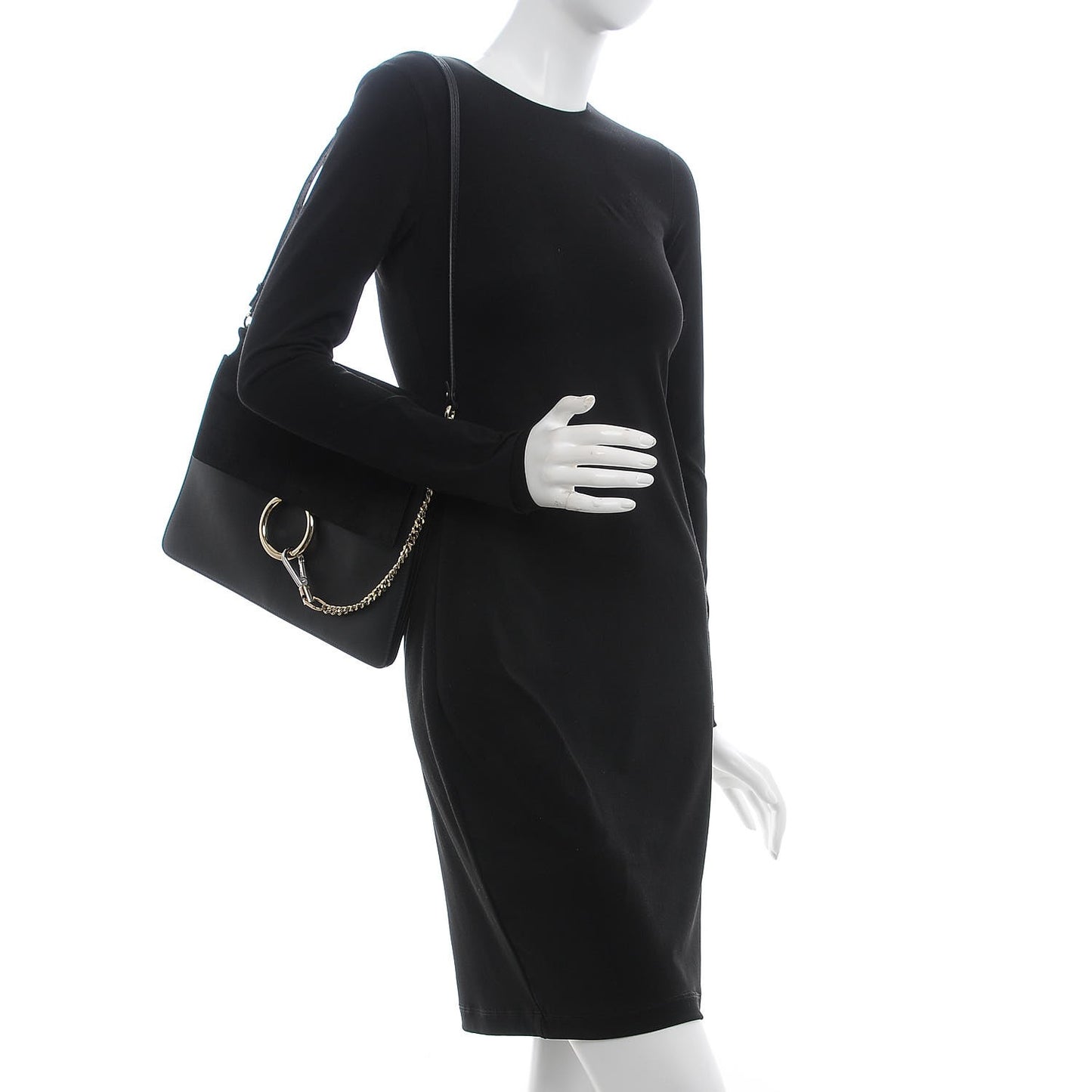 Suede Calfskin Medium Faye Shoulder Bag Black