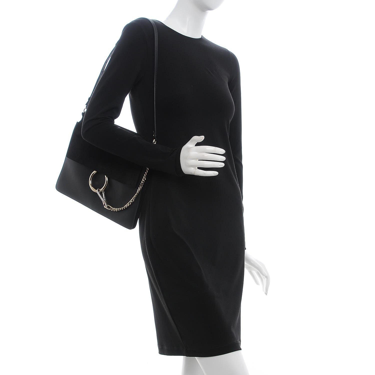 Chloe Suede Calfskin Medium Faye Shoulder Bag Black 2 of 7