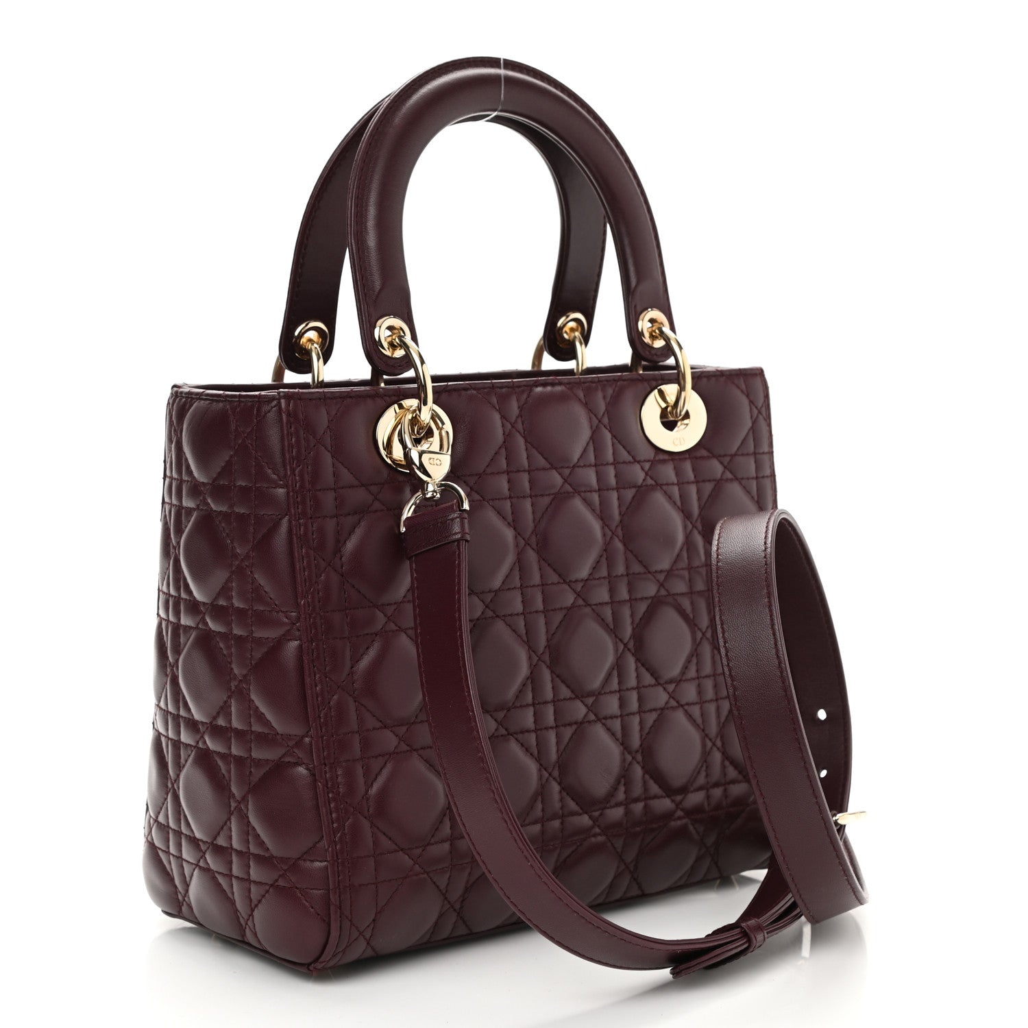 Christian Dior Lambskin Cannage Medium Lady Dior Burgundy 3 of 8