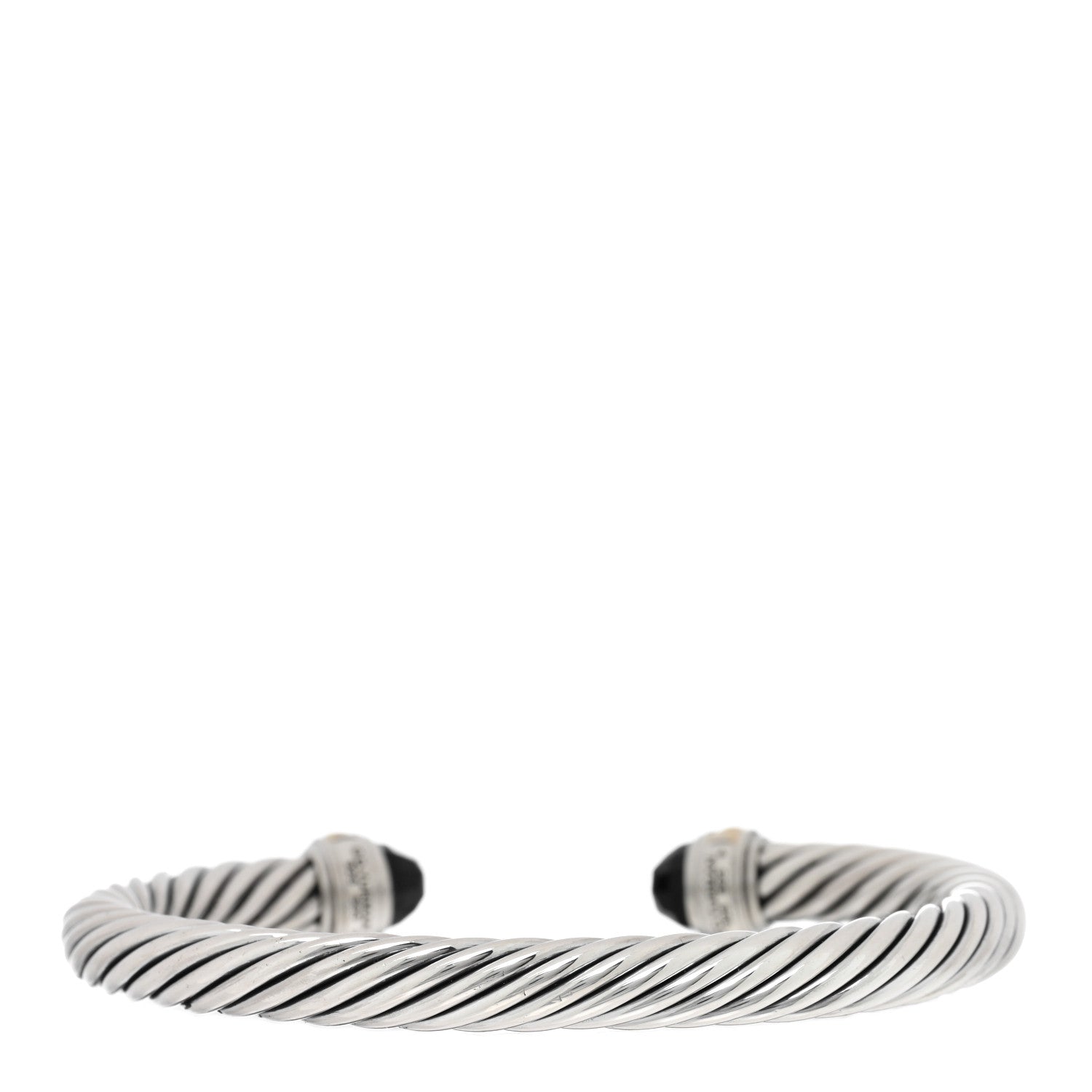 David Yurman Sterling Silver 14K Yellow Gold Black Onyx 7mm Cable Classics Bracelet 2 of 3