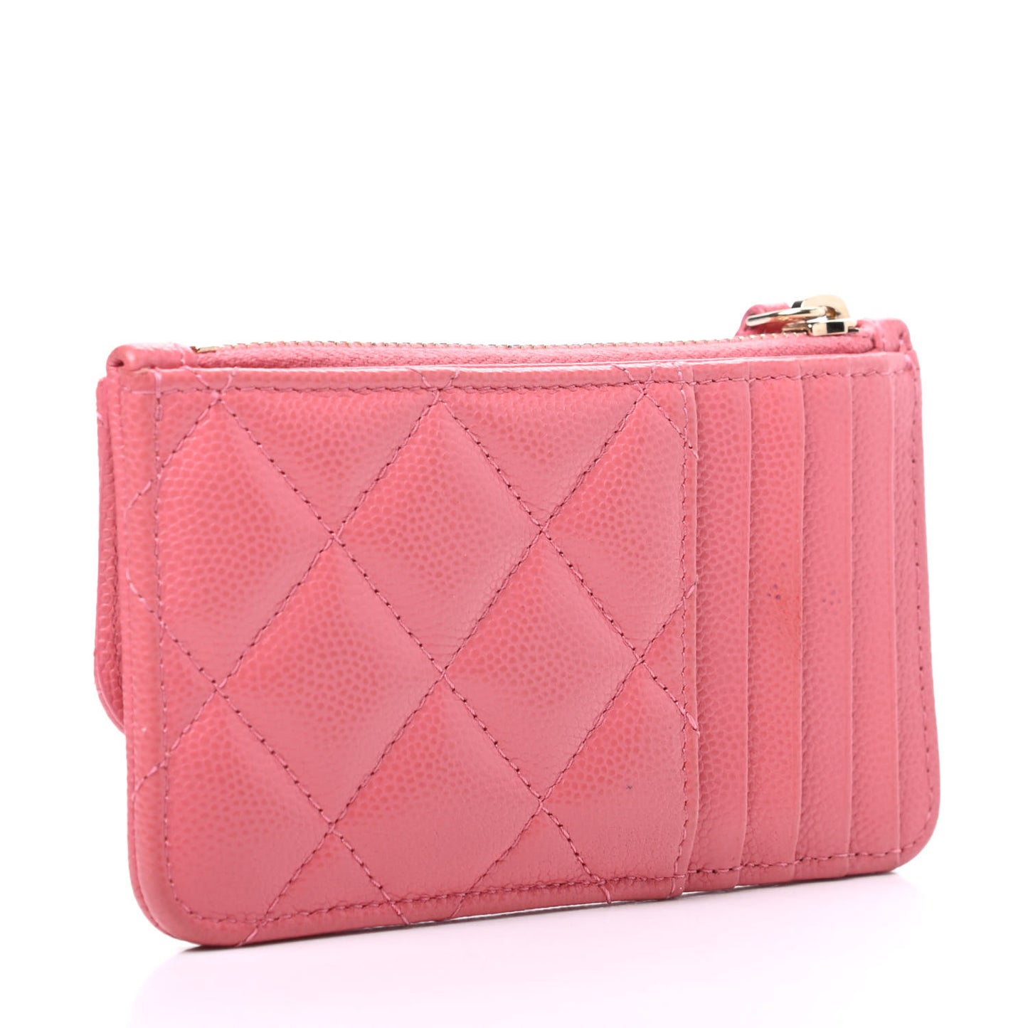 Caviar Quilted Flap Zip Card Holder Pink