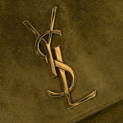Saint Laurent Smooth Calfskin Suede Small Reversible Monogram Kate Satchel Loden Green 11 of 12