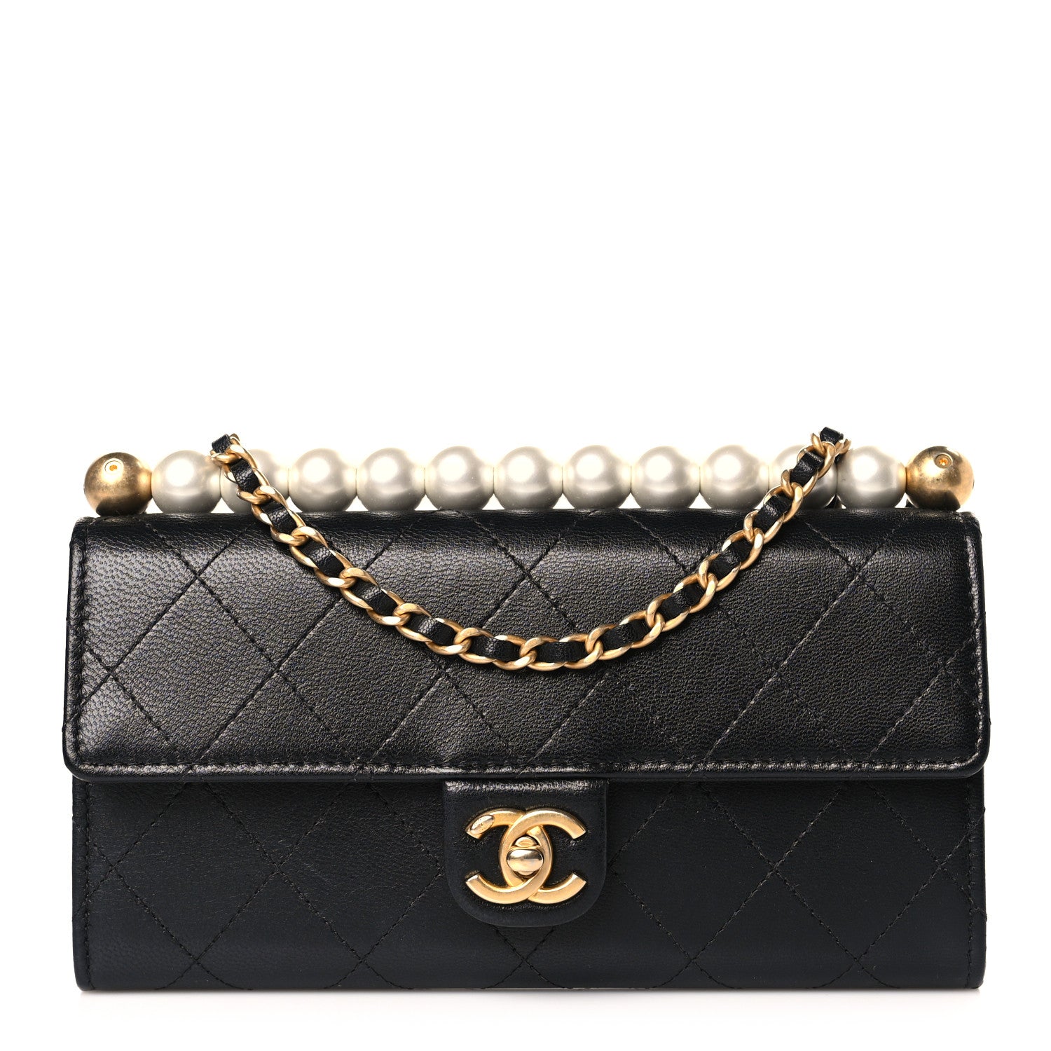 Chanel Goatskin Quilted Chic Pearls Clutch With Chain Black 1 of 11
