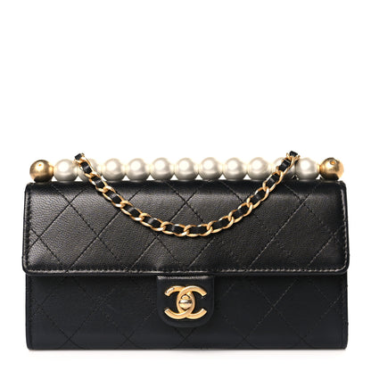 Chanel Goatskin Quilted Chic Pearls Clutch With Chain Black 1 of 11