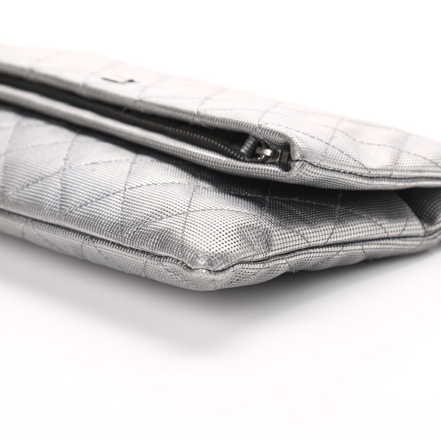 Metallic Calfskin Quilted Pixel Effect CC Beauty Clutch Silver