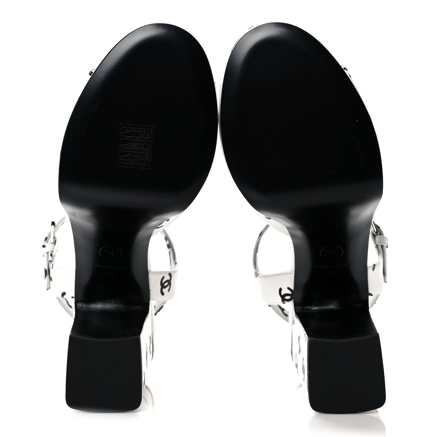 Chanel Printed Lambskin Coco Beach Platform Sandals 40 White Black 5 of 9