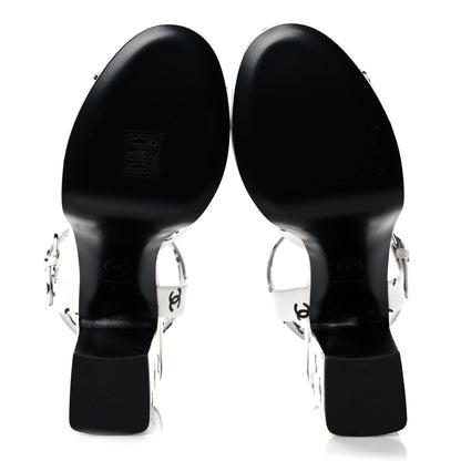 Chanel Printed Lambskin Coco Beach Platform Sandals 40 White Black 5 of 9