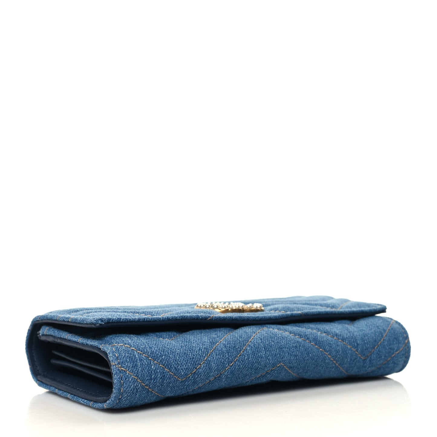 Denim Matelasse Pearly GG Marmont Continental Wallet Blue
