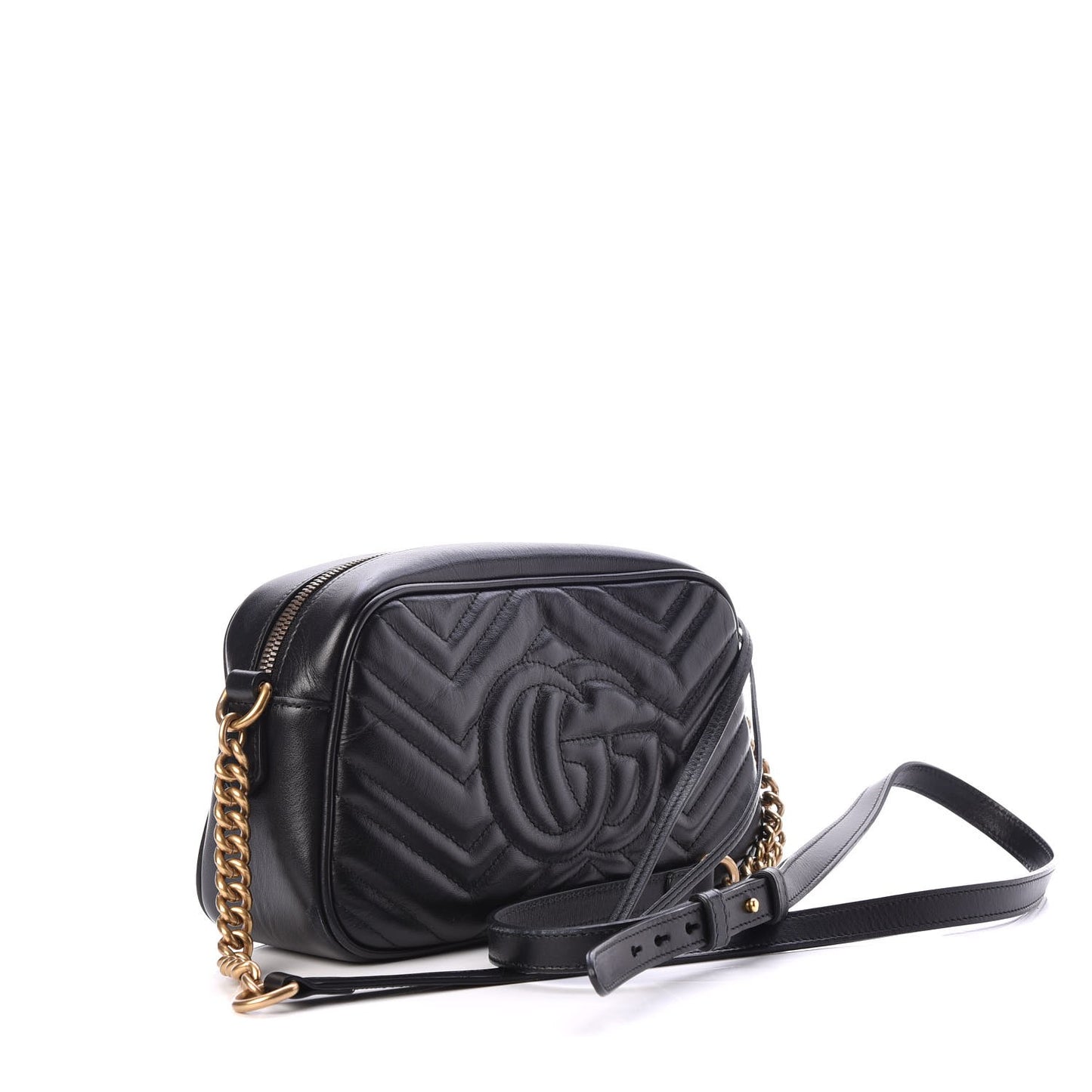 Calfskin Matelasse Small GG Marmont Chain Shoulder Bag Black