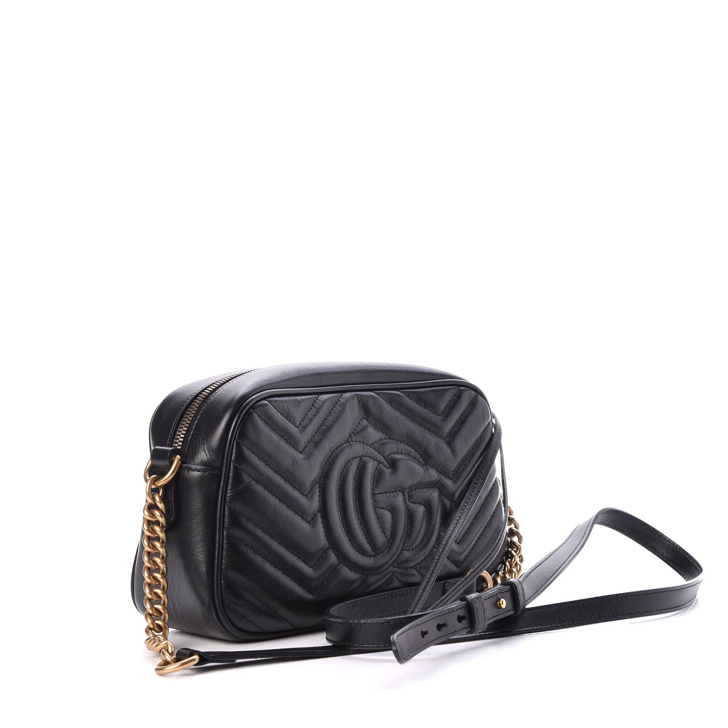 Gucci Calfskin Matelasse Small GG Marmont Chain Shoulder Bag Black 3 of 8