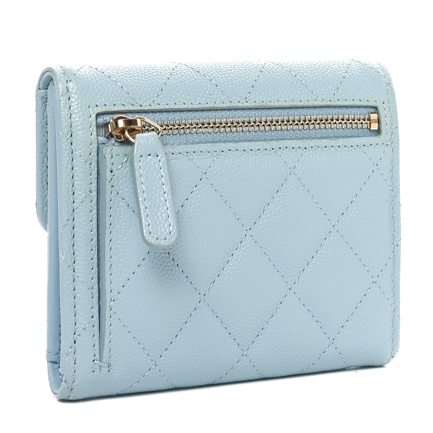 Caviar Quilted Compact Flap Wallet Light Blue