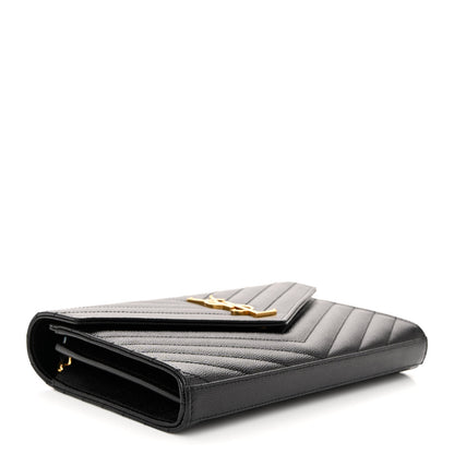 Saint Laurent Grain De Poudre Matelasse Chevron Monogram Chain Wallet Black 4 of 9