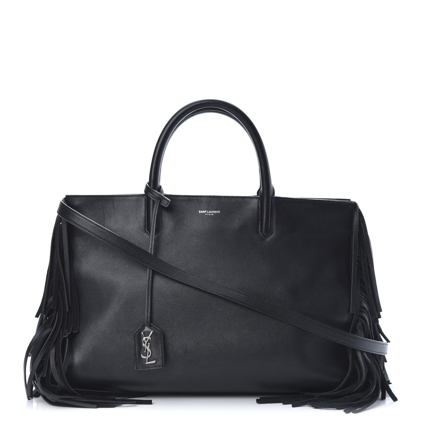 Saint Laurent Grained Calfskin Medium Fringe Cabas Rive Gauche Black 1 of 19