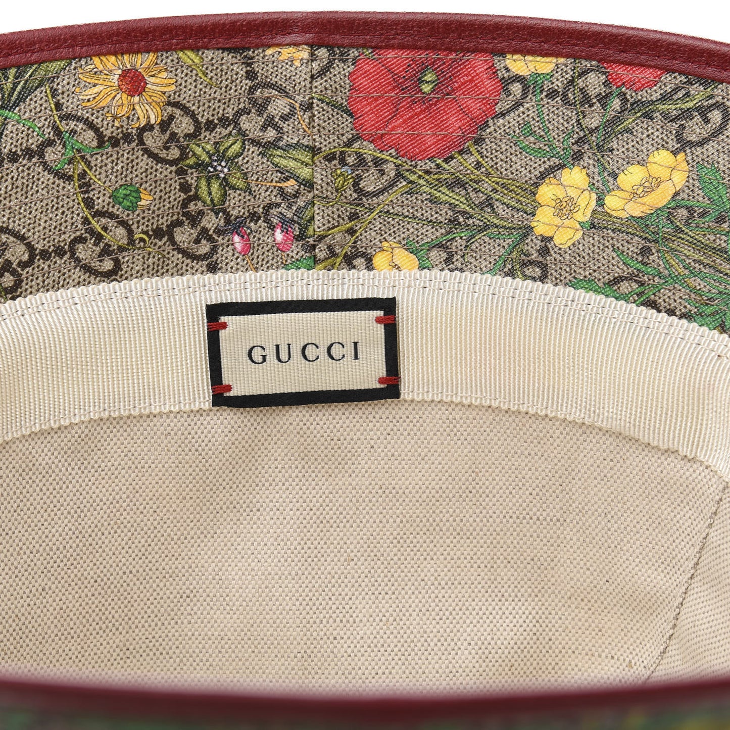 GG Supreme Monogram Flora Fedora Hat L Red