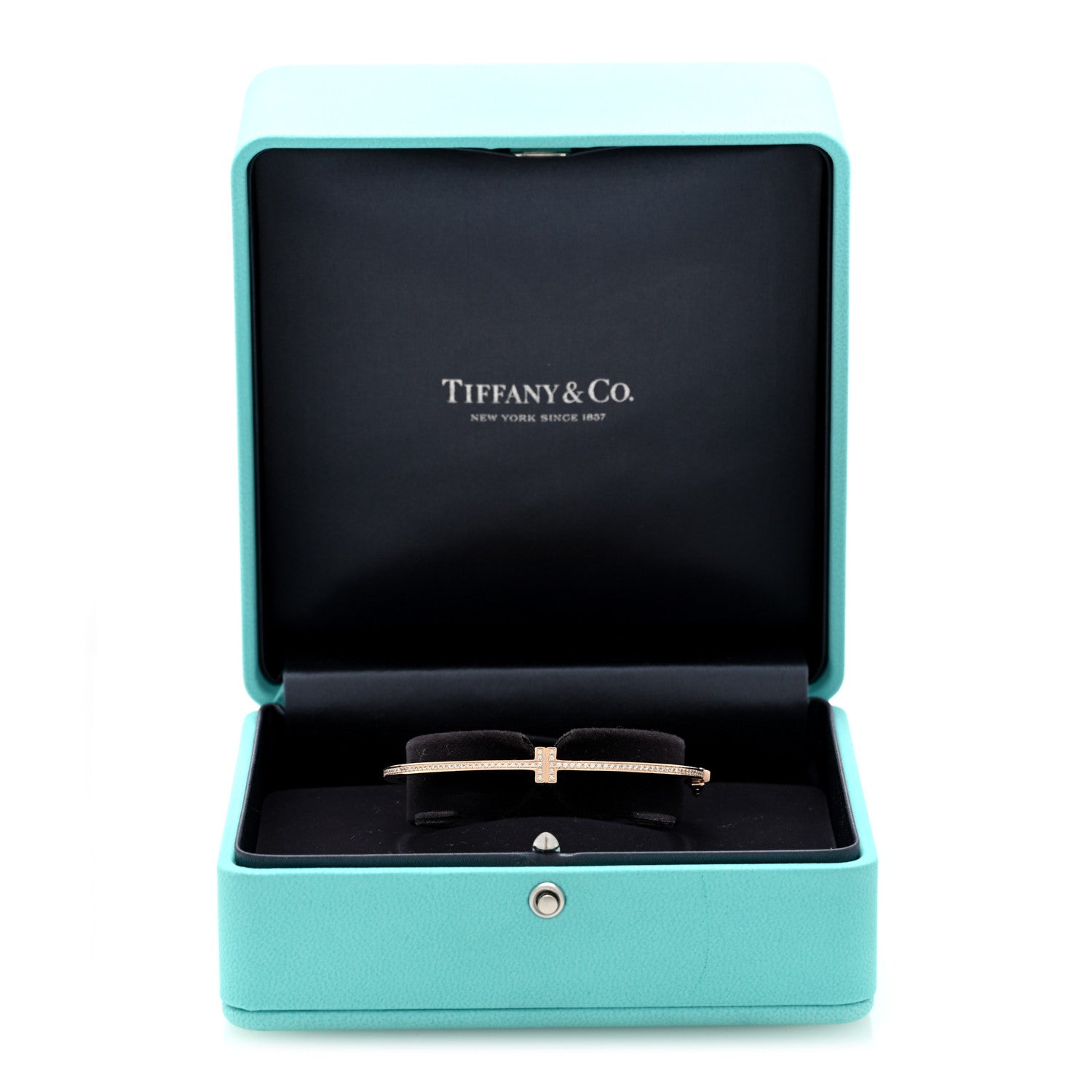 Tiffany 18K Yellow Gold Diamond T Hinged Wire Bangle Bracelet 4 of 4