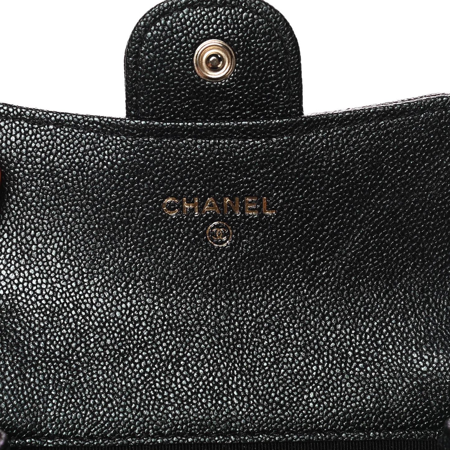 Iridescent Caviar Quilted Flap Card Holder Wallet Black