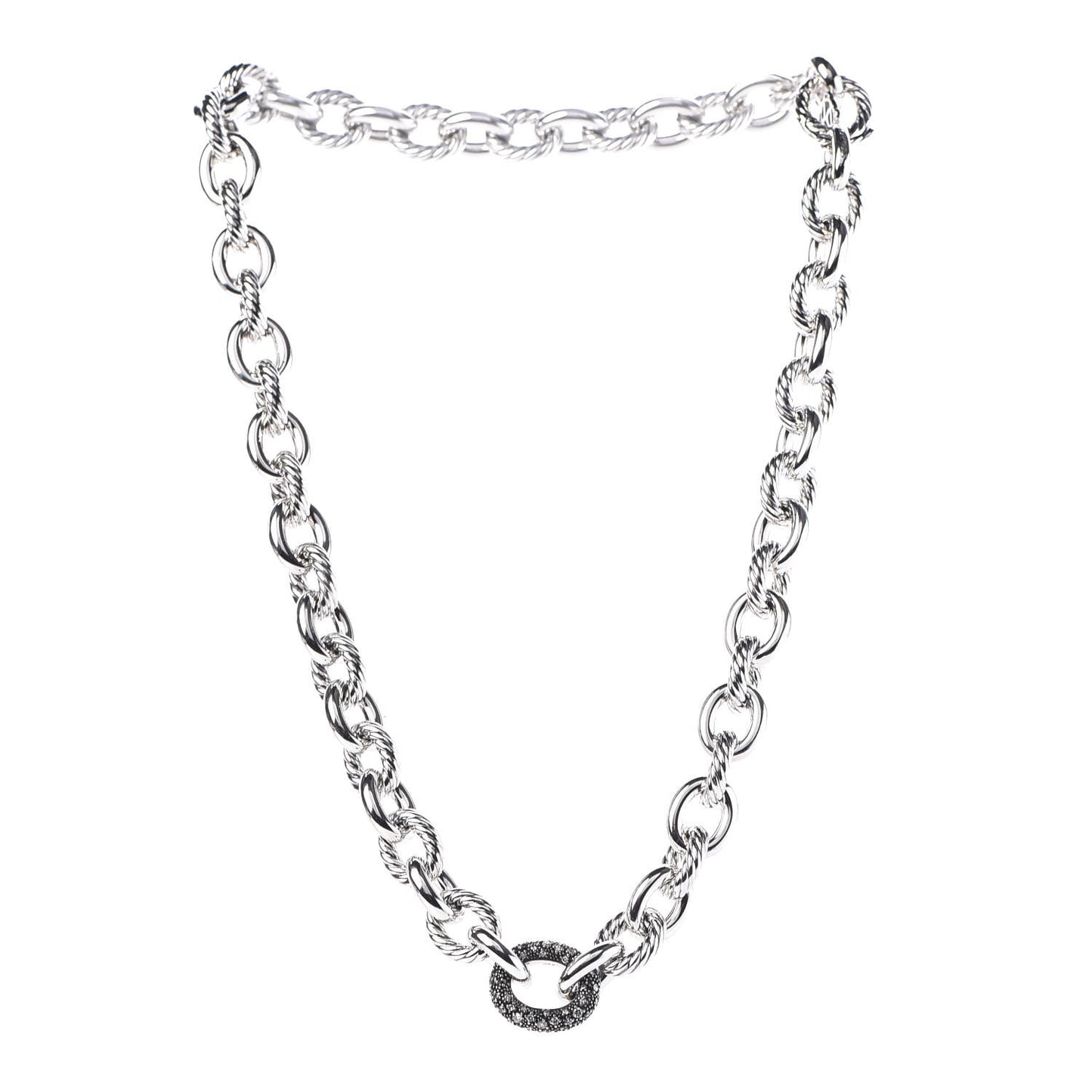 Sterling Silver Diamond Midnight Melange Oval Link Necklace