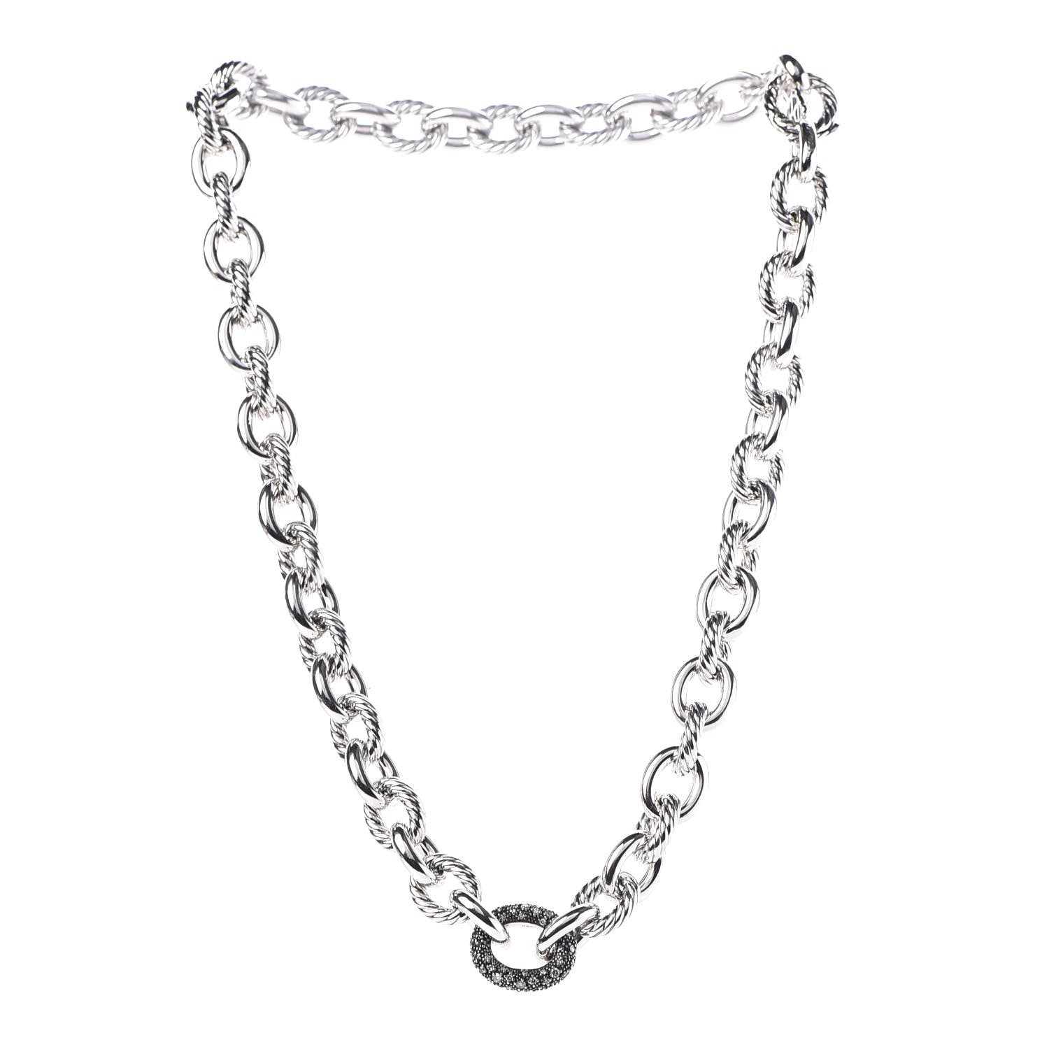 David Yurman Sterling Silver Diamond Midnight Melange Oval Link Necklace 3 of 5