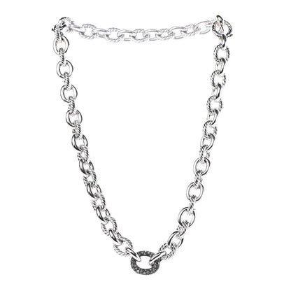 David Yurman Sterling Silver Diamond Midnight Melange Oval Link Necklace 3 of 5