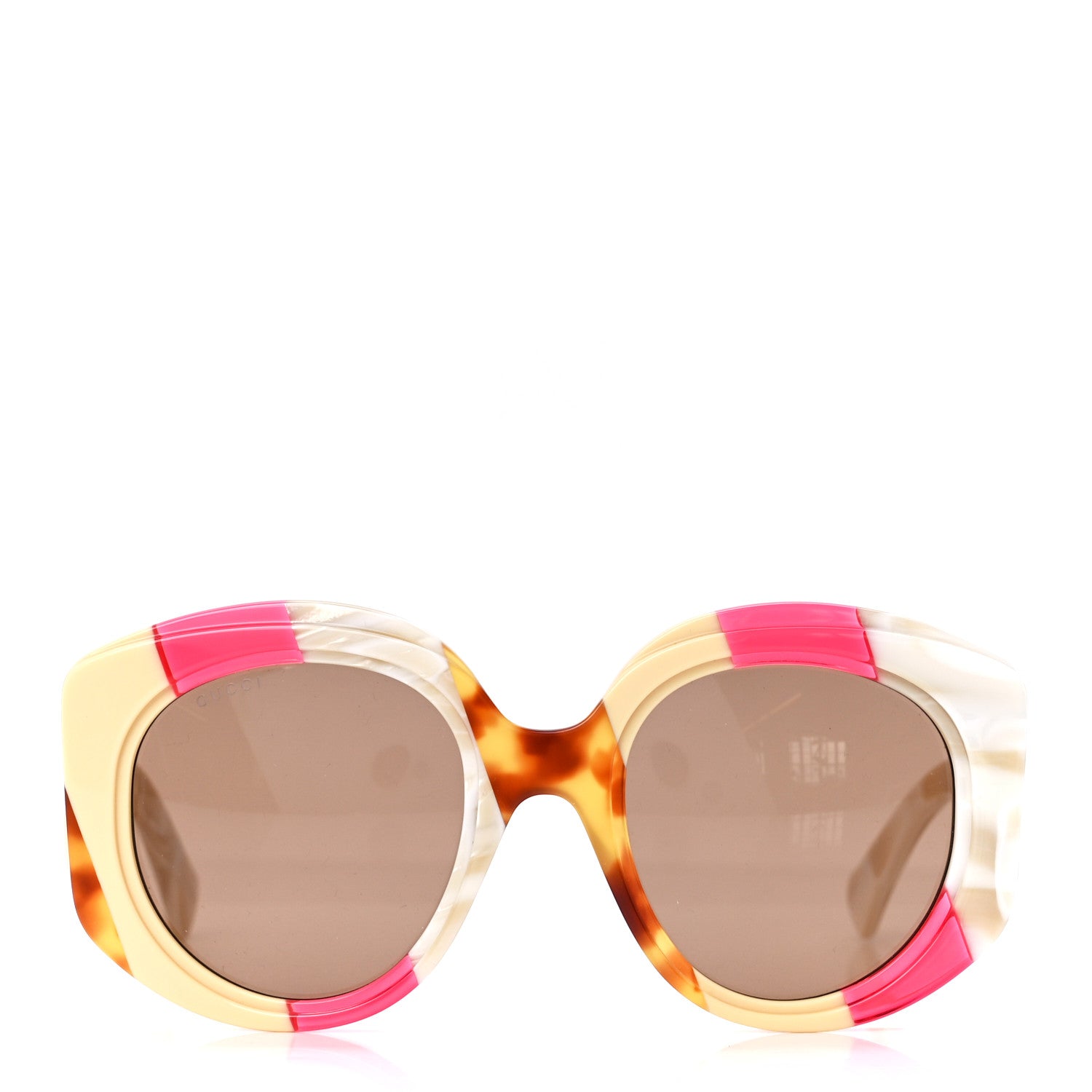 Gucci Acetate Round Frame Sunglasses GG1308S White Pink Tortoise 2 of 9