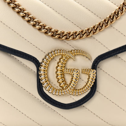 Gucci Vintage Effect Calfskin Matelasse Diagonal Torchon GG Marmont Chain Wallet Mystic White Blue Agata 8 of 11