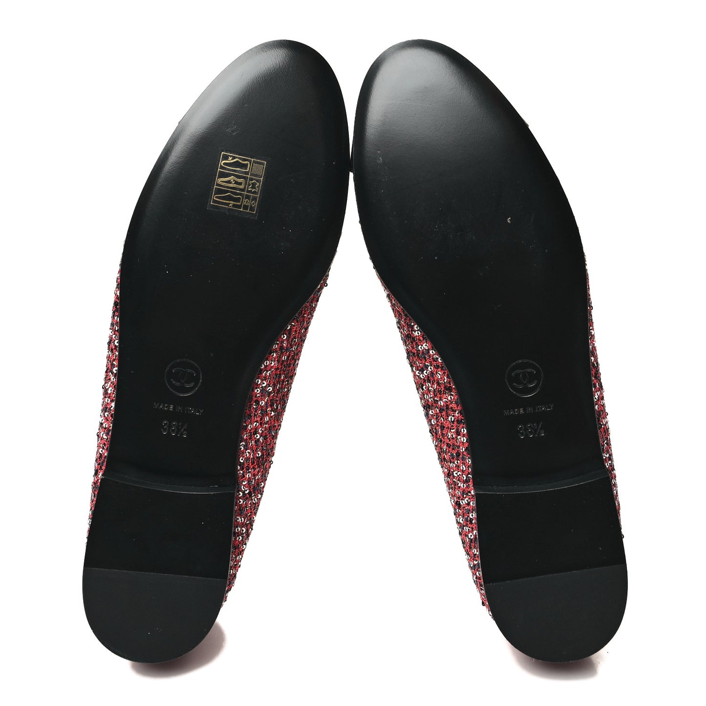Tweed Grosgrain Sequin Cap Toe Ballerina Flats 38.5 Black Pink