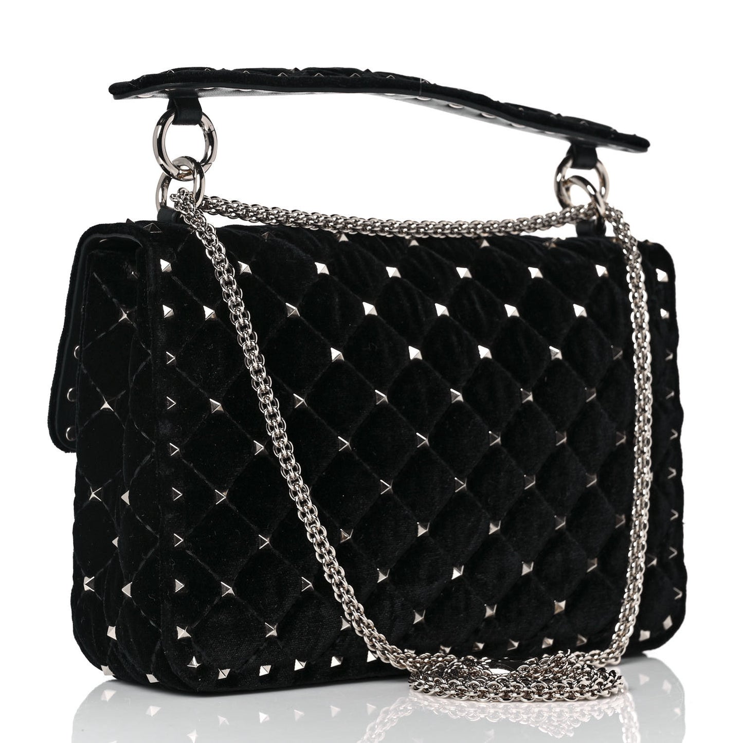 Velvet Medium Rockstud Spike Shoulder Bag Black