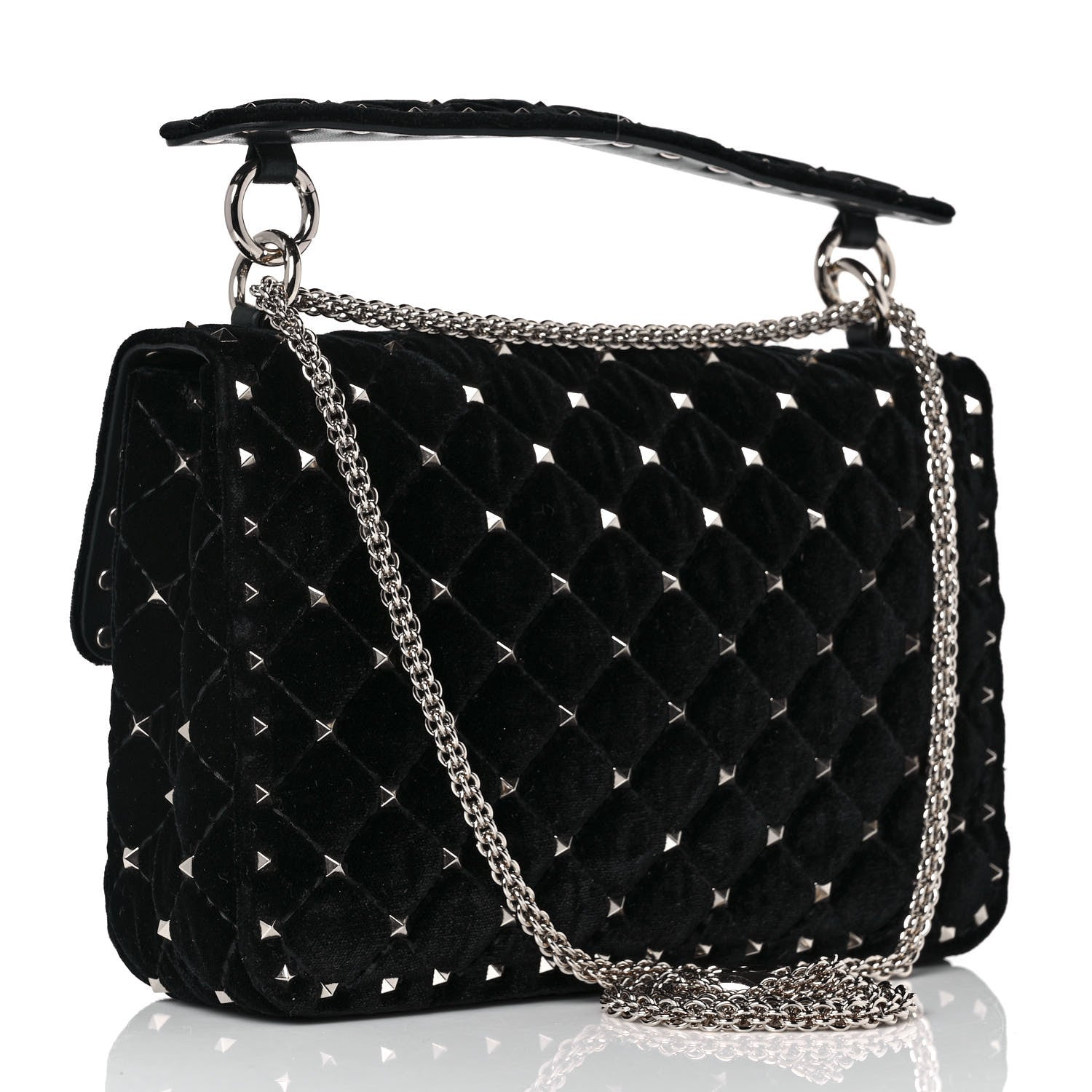 Valentino Garavani Velvet Medium Rockstud Spike Shoulder Bag Black 2 of 8