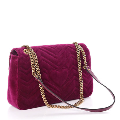 Gucci Velvet Matelasse Medium GG Marmont Shoulder Bag Fuchsia Violet Cyclamen 3 of 10