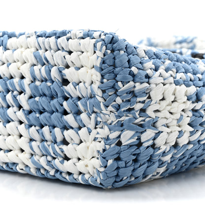 Prada Yarn Raffia Effect Crochet Embroidered Small Logo Tote Celeste 8 of 9