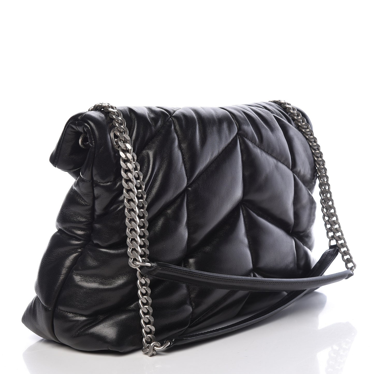 Lambskin Quilted Medium Loulou Puffer Monogram Chain Satchel Black