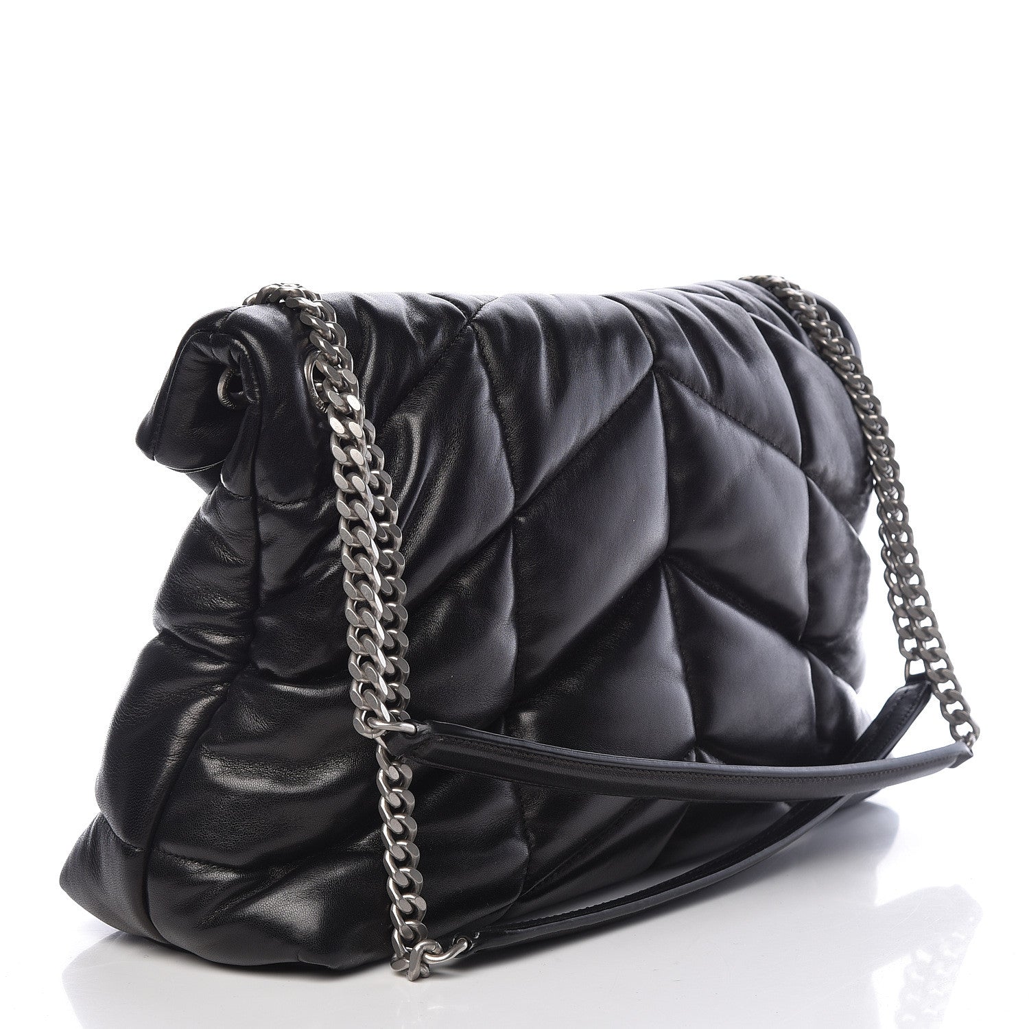 Saint Laurent Lambskin Quilted Medium Loulou Puffer Monogram Chain Satchel Black 3 of 10