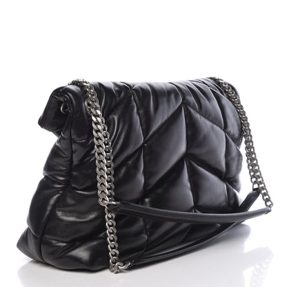 Saint Laurent Lambskin Quilted Medium Loulou Puffer Monogram Chain Satchel Black 3 of 10