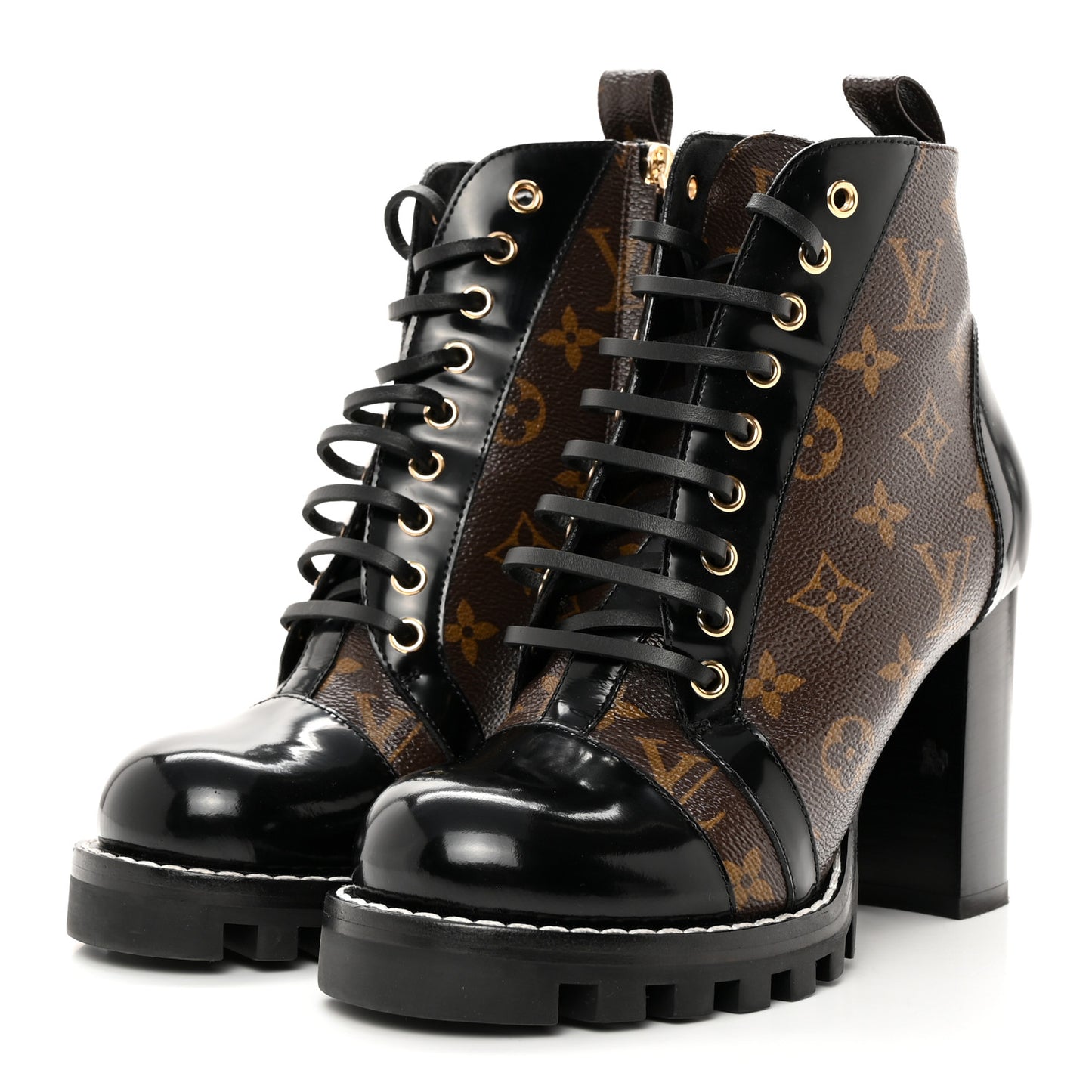 Patent Calfskin Monogram Star Trail Ankle Boots 38 Black