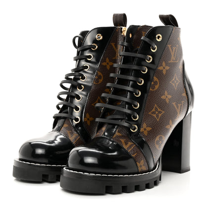 Louis Vuitton Patent Calfskin Monogram Star Trail Ankle Boots 38 Black 3 of 11