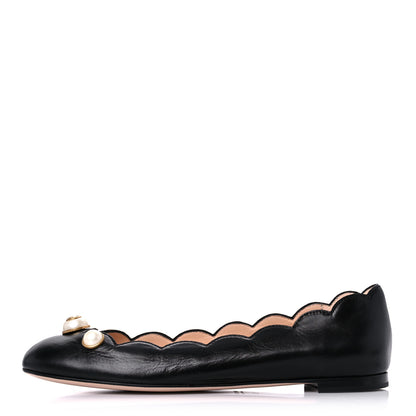 Gucci Malaga Kid Interlocking G Pearl Scalloped Flats 36 Black 1 of 10