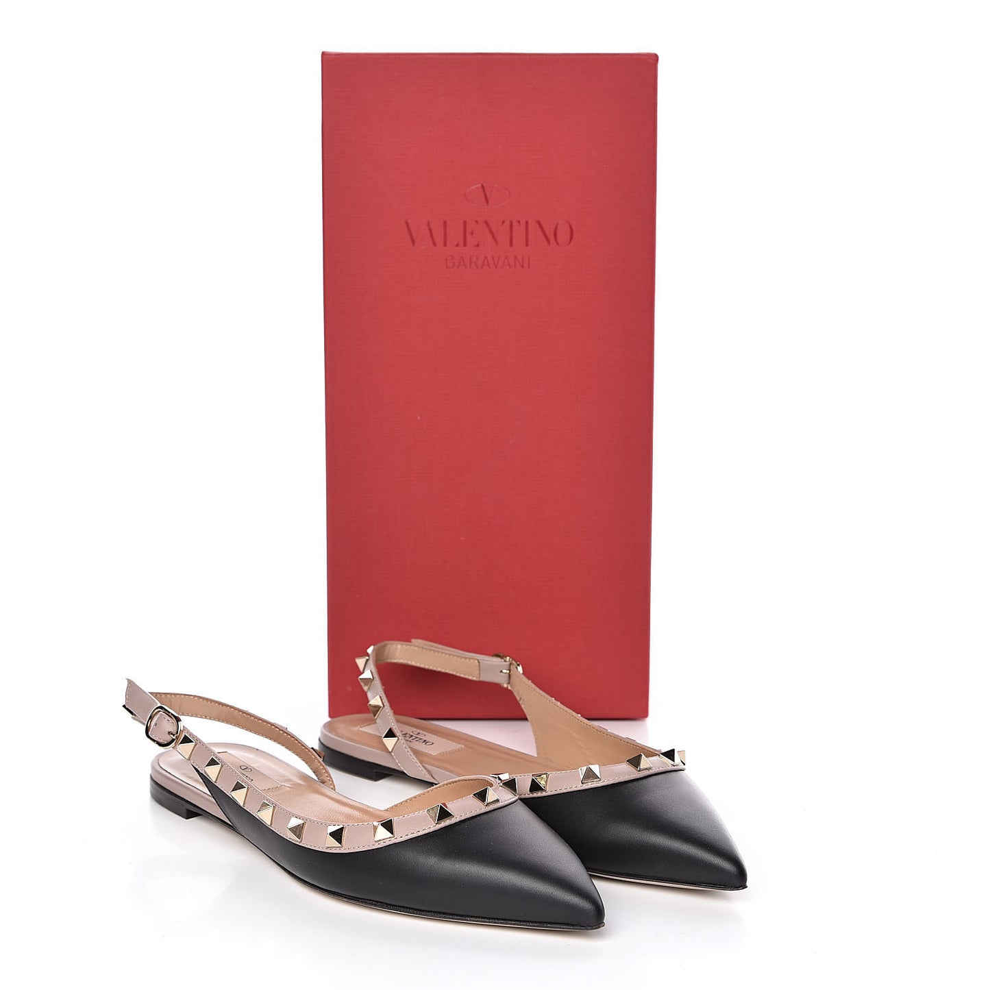 Nappa Rockstud Slingback Flats 37 Black Poudre