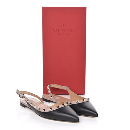 Valentino Garavani Nappa Rockstud Slingback Flats 37 Black Poudre 10 of 10