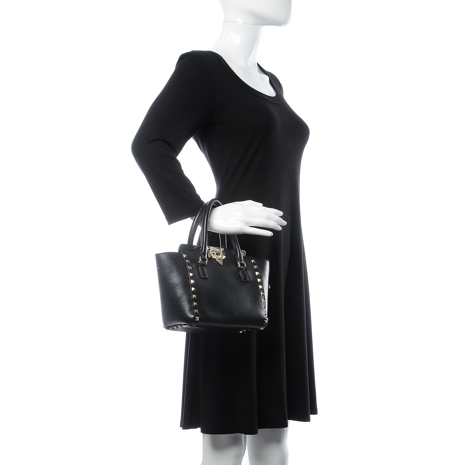 Valentino Garavani Vitello Mini Rockstud Double Handle Tote Black 2 of 7