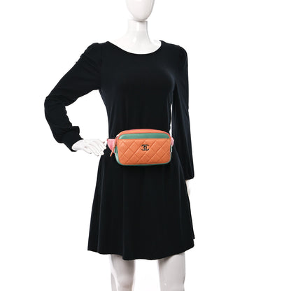 Chanel Goatskin Quilted Tri-Color In & Out Waist Bag Orange Green Pink 3 of 12