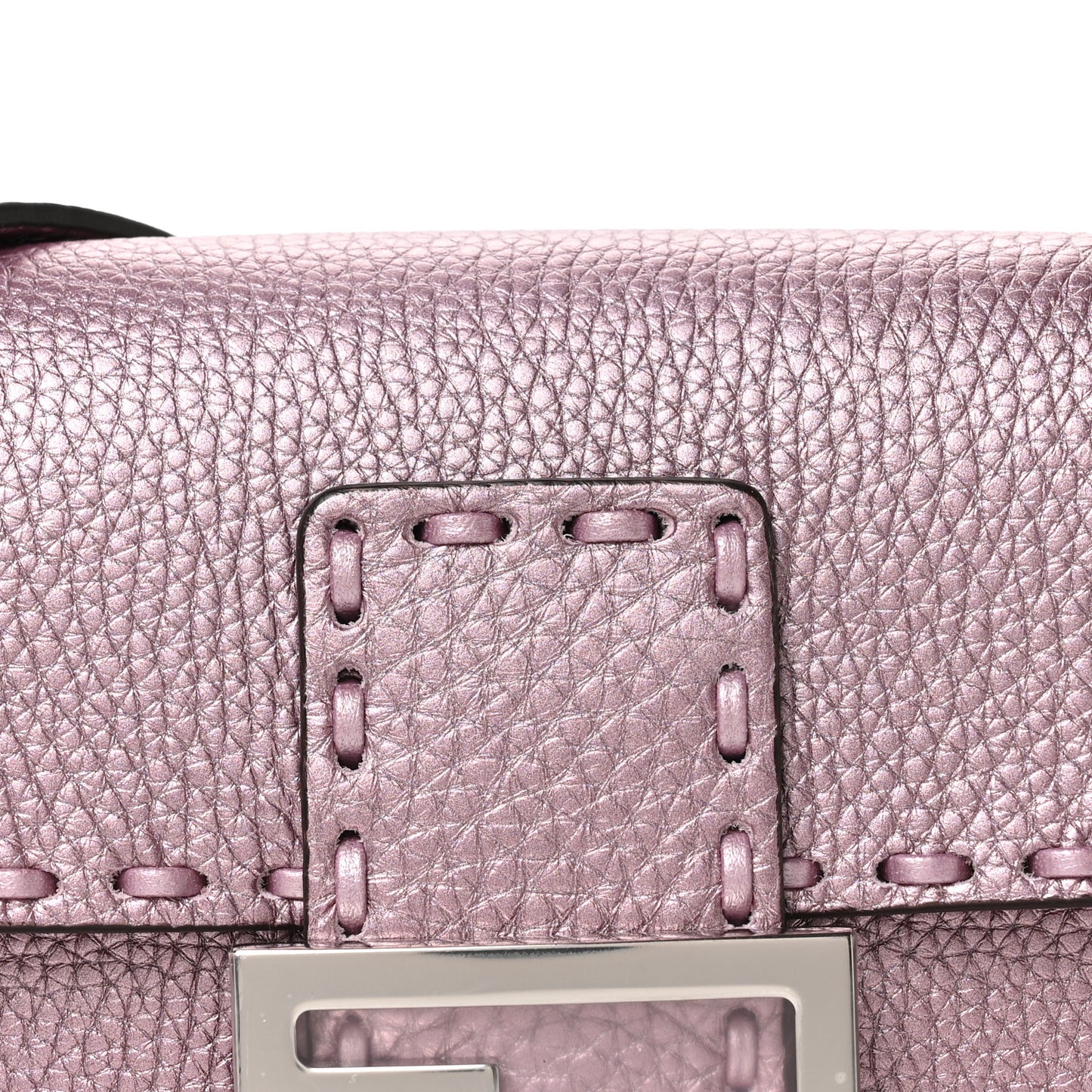 Metallic Cuoio Roma Sellerissima Nappa Sintetica Tape Stitch Mini Baguette Rosa Placca Argento