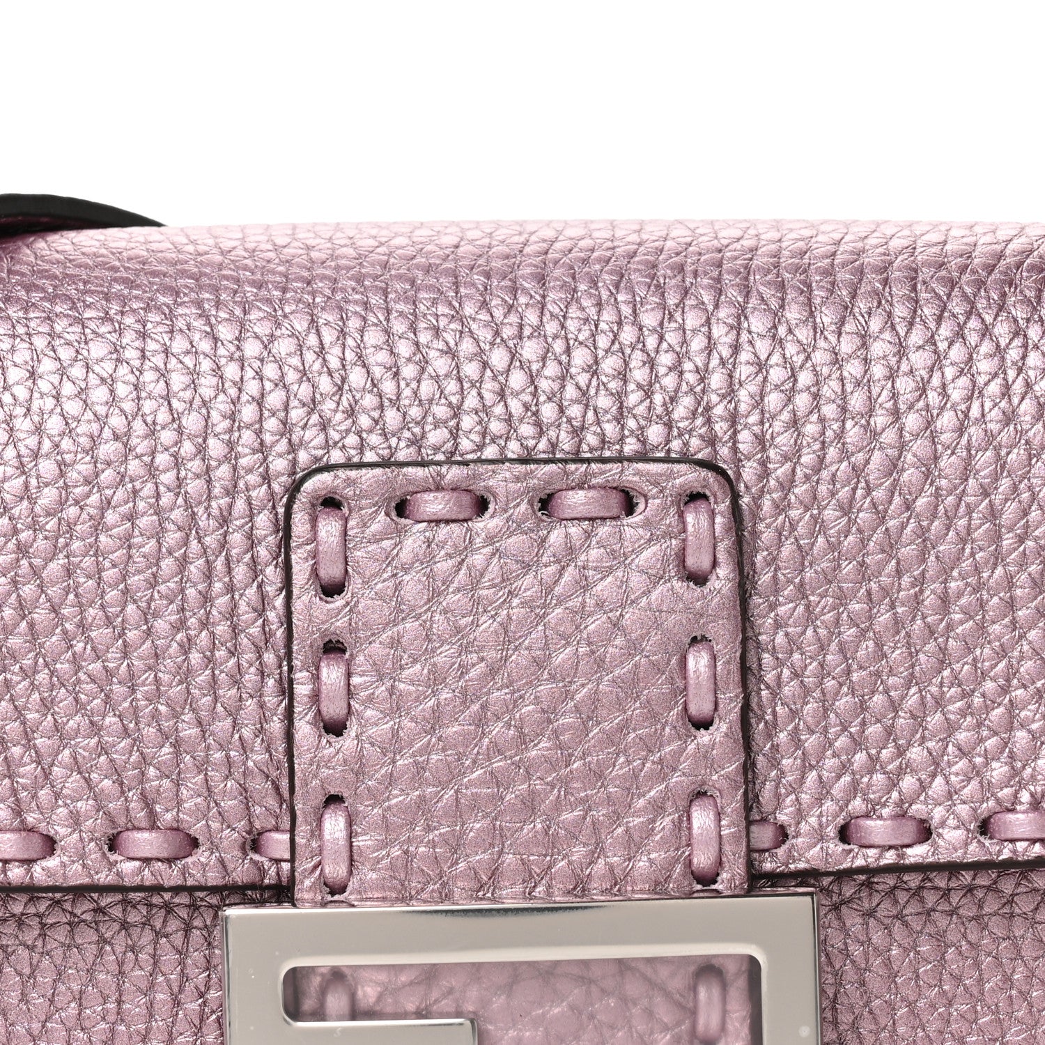 Fendi Metallic Cuoio Roma Sellerissima Nappa Sintetica Tape Stitch Mini Baguette Rosa Placca Argento 8 of 10