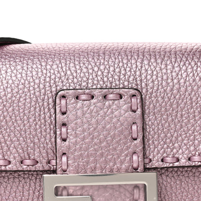 Fendi Metallic Cuoio Roma Sellerissima Nappa Sintetica Tape Stitch Mini Baguette Rosa Placca Argento 8 of 10