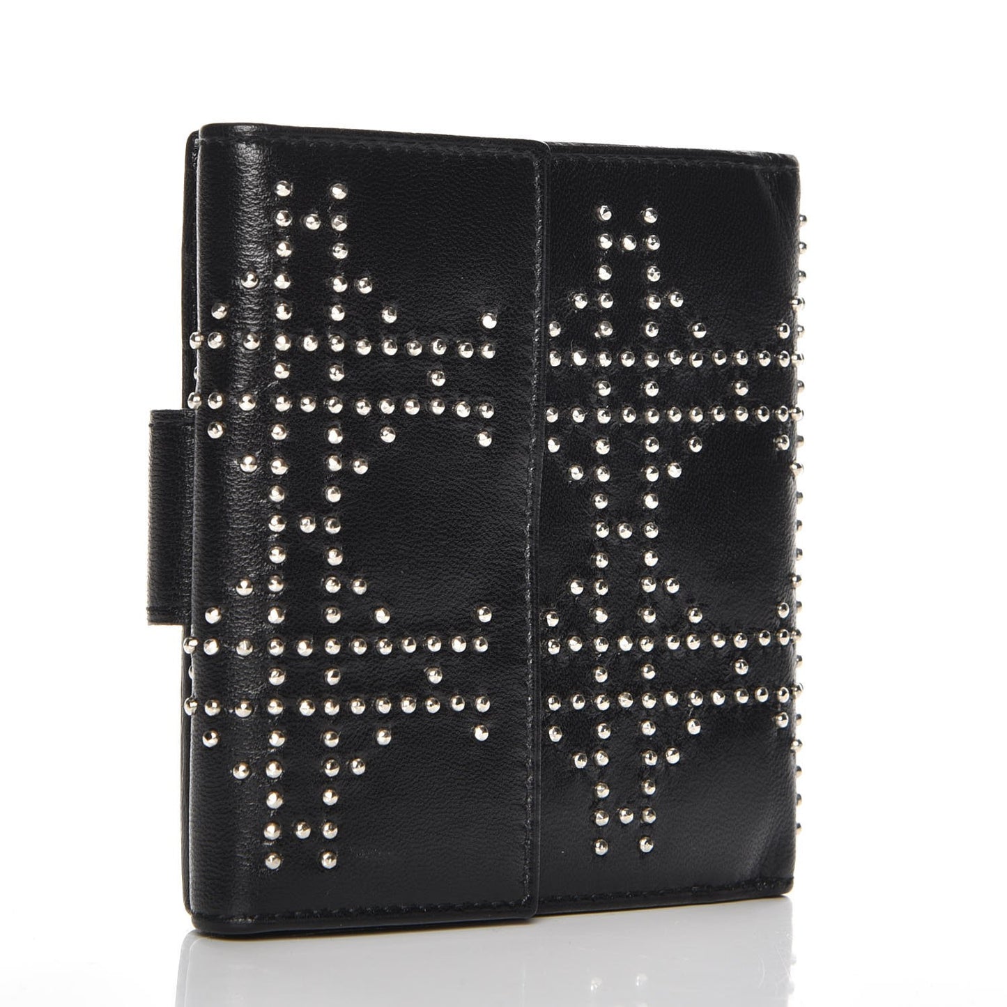 Lambskin Studded Cannage Lady Dior Compact Wallet Black